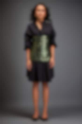 Black Cotton Shirt Summer Dress With Corset by Deepika Arora at Pernia's Pop Up Shop