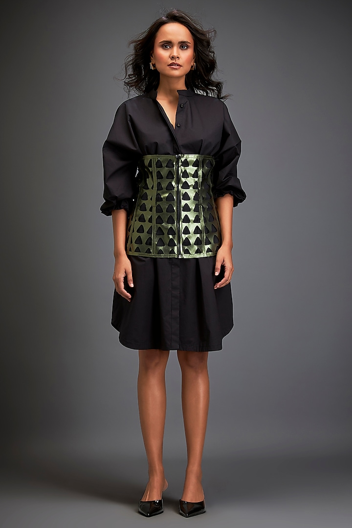 Black Cotton Shirt Summer Dress With Corset by Deepika Arora at Pernia's Pop Up Shop