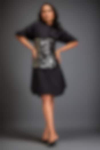Black Cotton Shirt Summer Dress With Corset by Deepika Arora at Pernia's Pop Up Shop