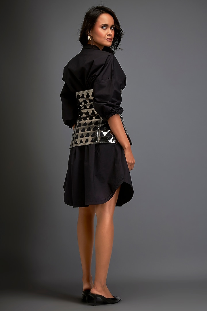 Black Cotton Shirt Summer Dress With Corset by Deepika Arora at Pernia's Pop Up Shop