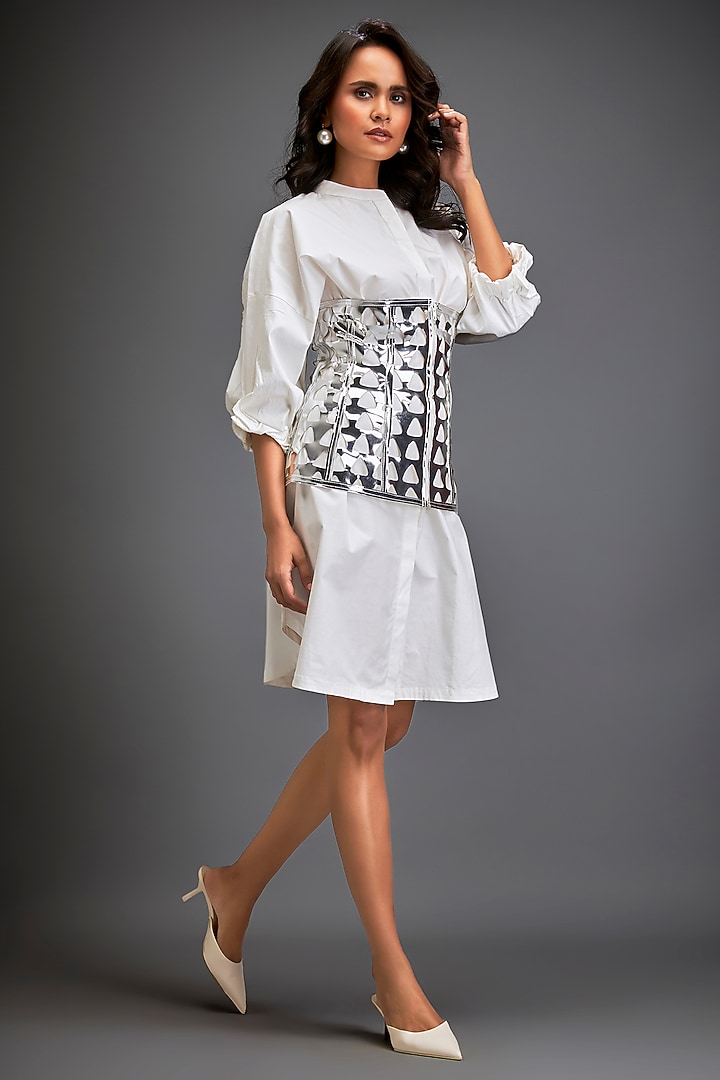 White Cotton Shirt Summer Dress With Corset by Deepika Arora at Pernia's Pop Up Shop