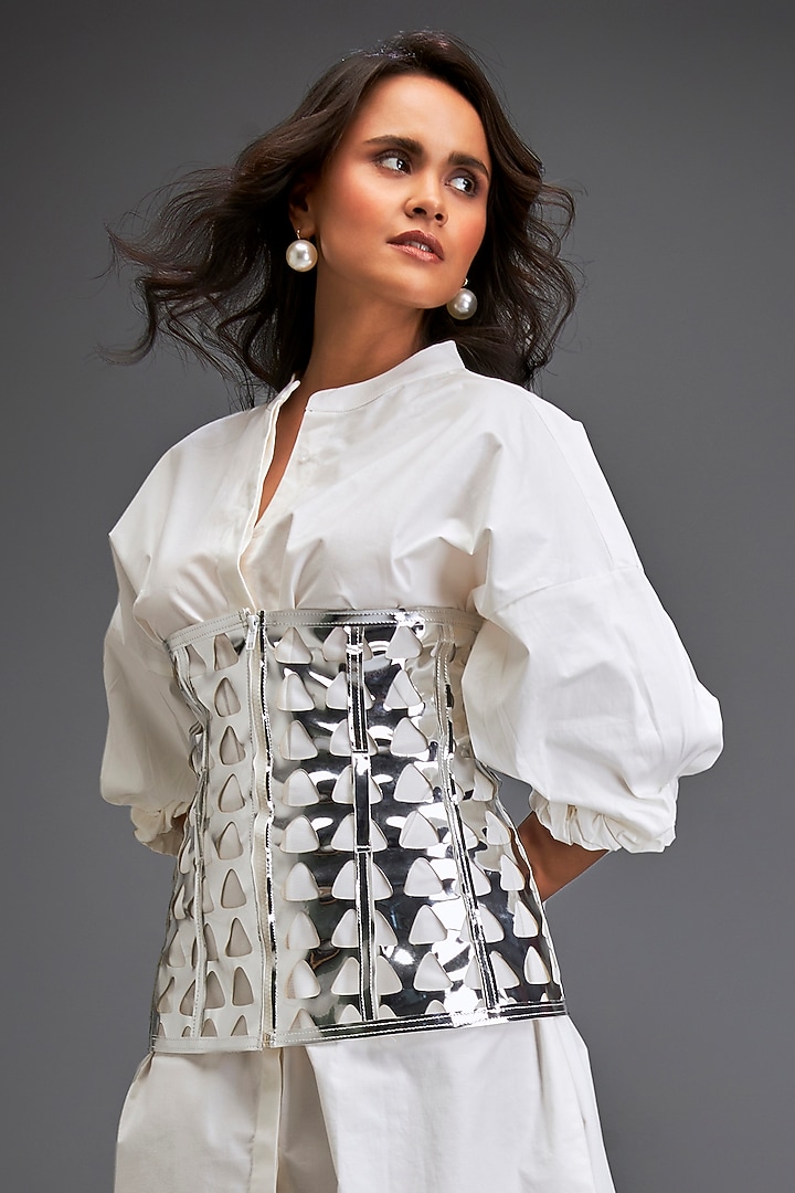 White Cotton Shirt Summer Dress With Corset by Deepika Arora at Pernia's Pop Up Shop