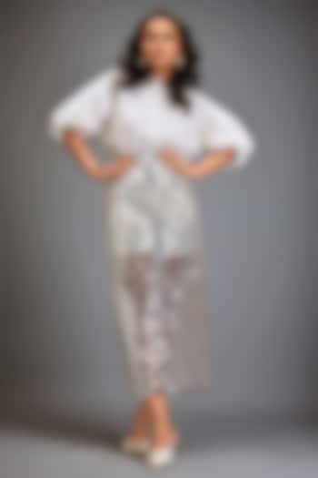 Metallic Silver Vegan Leather Skirt by Deepika Arora at Pernia's Pop Up Shop