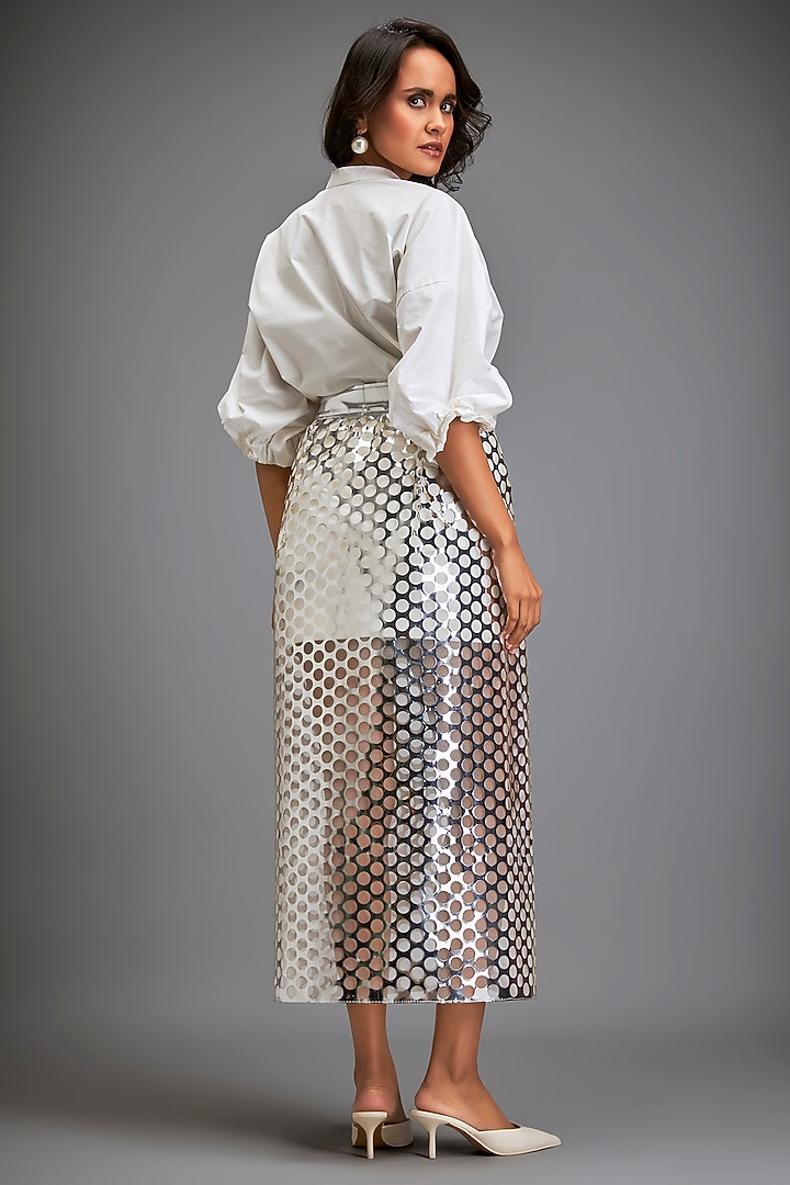Metallic Silver Vegan Leather Skirt by Deepika Arora at Pernia's Pop Up Shop