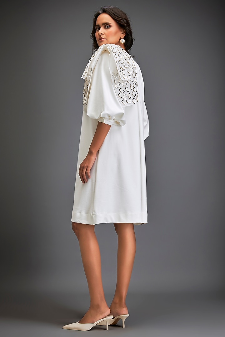 White Ponte Roma Metallic Embellished Vacation Dress by Deepika Arora at Pernia's Pop Up Shop