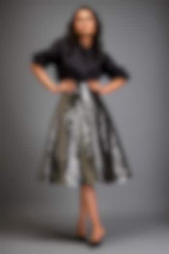 Black Vegan Leather Metallic Textured A-Line Skirt by Deepika Arora at Pernia's Pop Up Shop