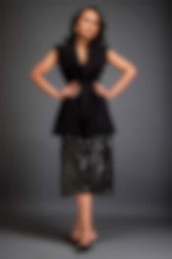 Black Rozella Crepe Sleeveless Blazer Set by Deepika Arora at Pernia's Pop Up Shop