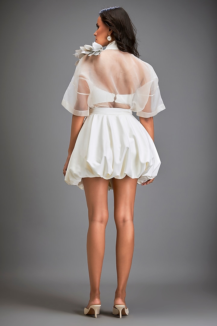 White Organza Bubble Mini Skirt Set by Deepika Arora at Pernia's Pop Up Shop