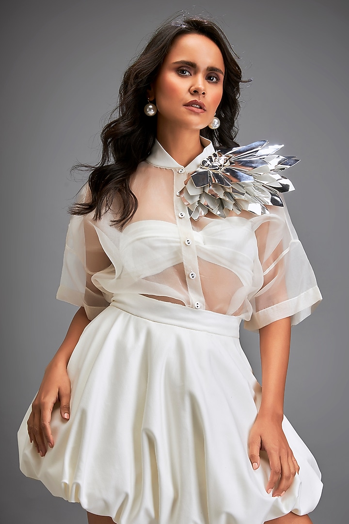 White Organza Bubble Mini Skirt Set by Deepika Arora at Pernia's Pop Up Shop