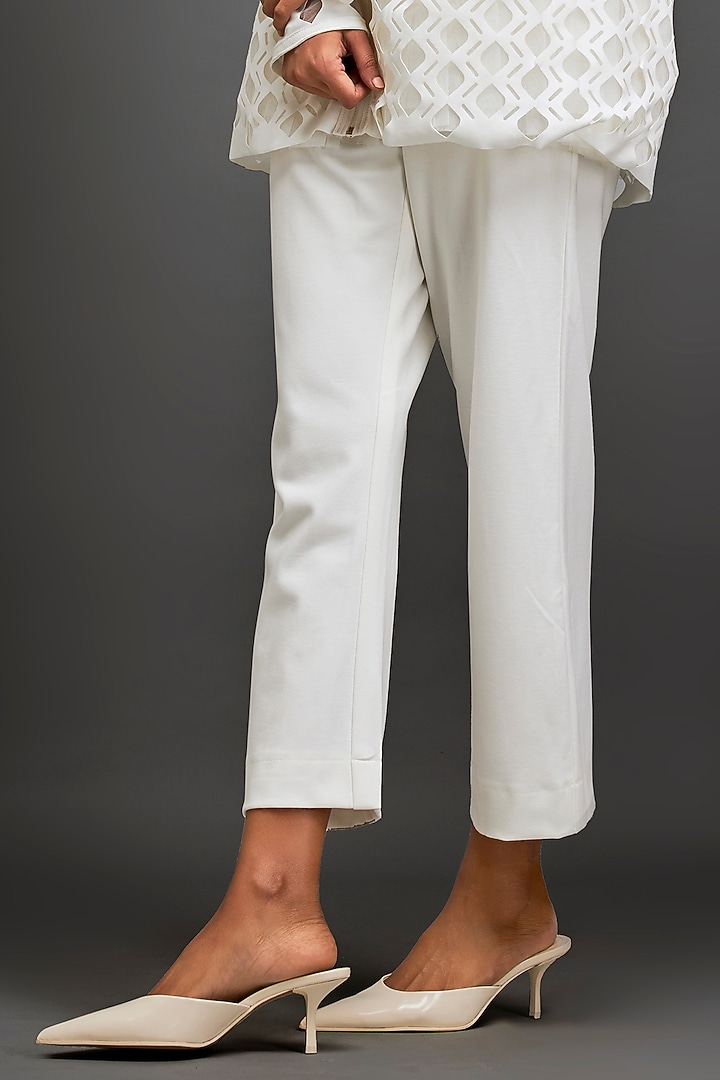 White Ponte Roma Cut-Out Jacket Set by Deepika Arora at Pernia's Pop Up Shop