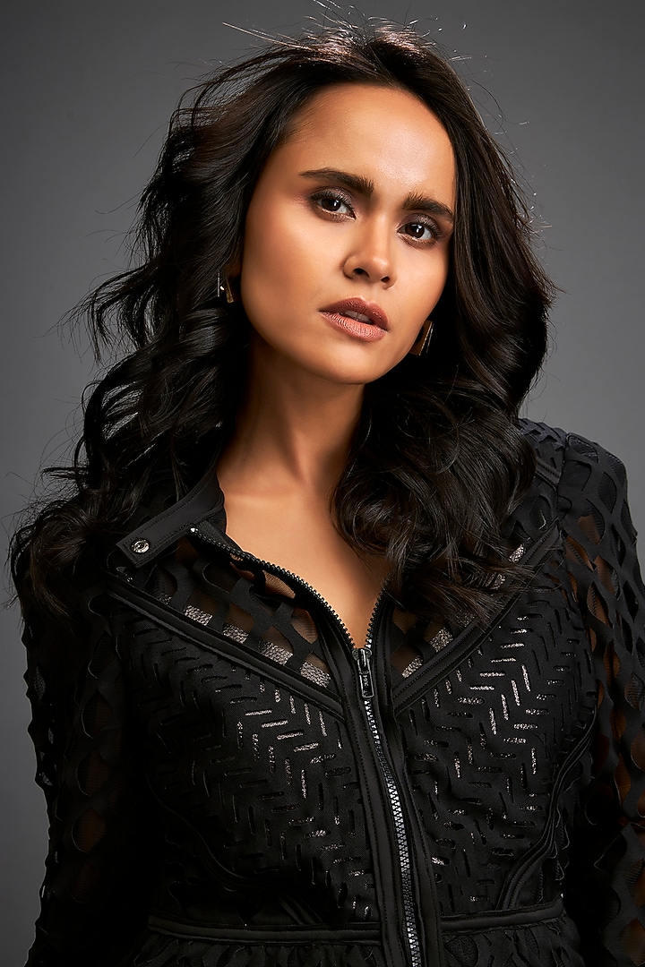 Black Ponte Roma Geometric Summer Dress by Deepika Arora at Pernia's Pop Up Shop