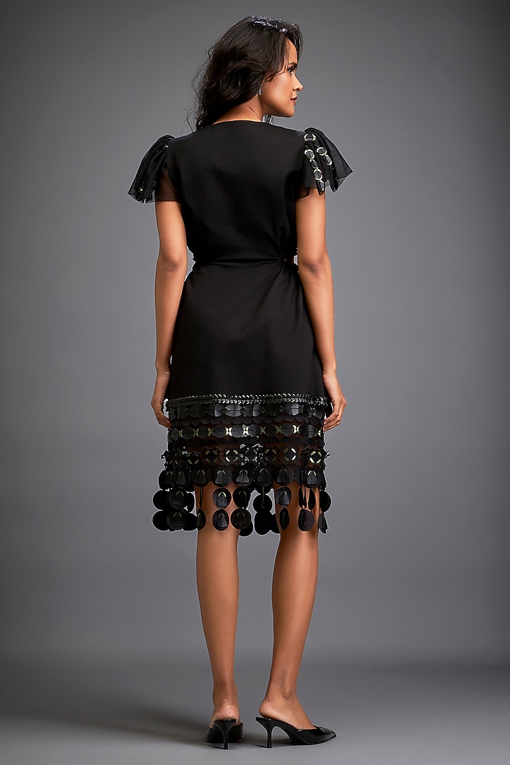 Black Ponte Roma Geometric Applique Vacation Dress by Deepika Arora at Pernia's Pop Up Shop