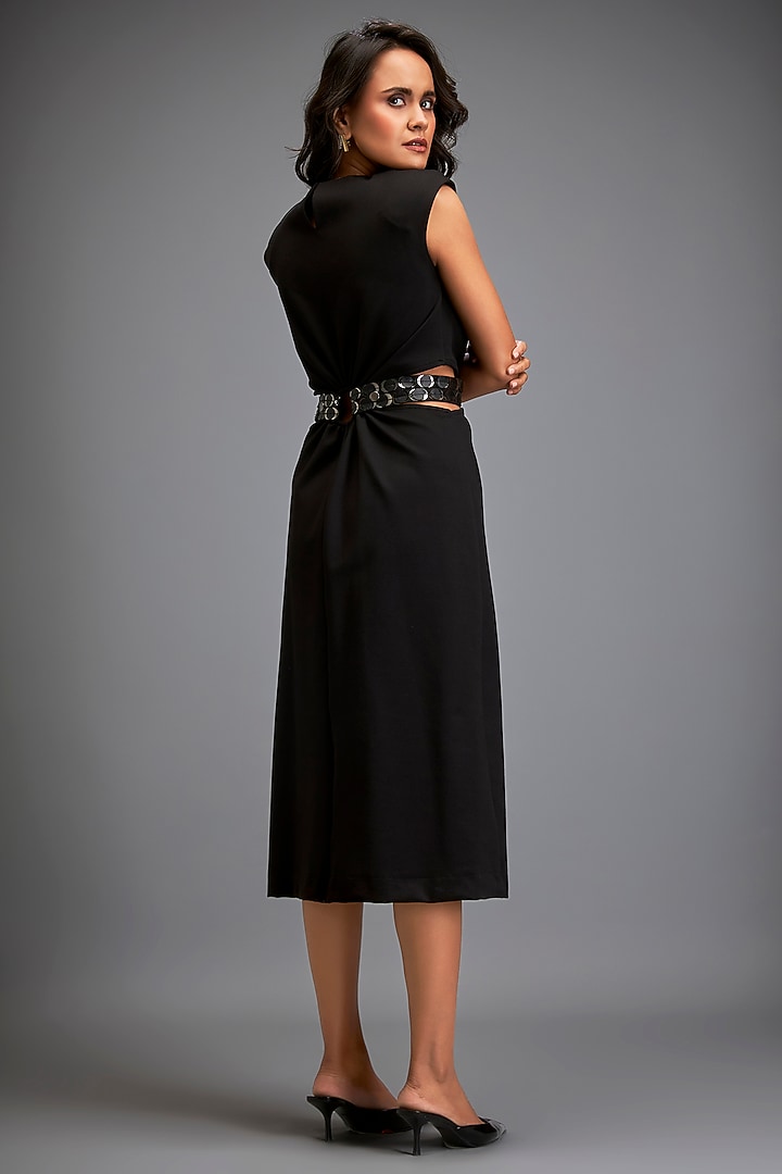 Black Ponte Roma Waist Cut-Out Summer Dress With Belts by Deepika Arora at Pernia's Pop Up Shop