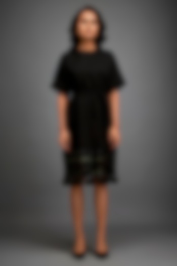 Black Ponte Roma Summer Dress With Belt by Deepika Arora at Pernia's Pop Up Shop