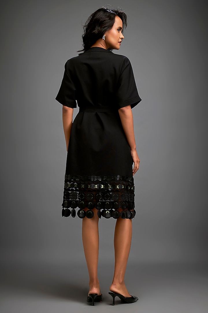 Black Ponte Roma Summer Dress With Belt by Deepika Arora at Pernia's Pop Up Shop