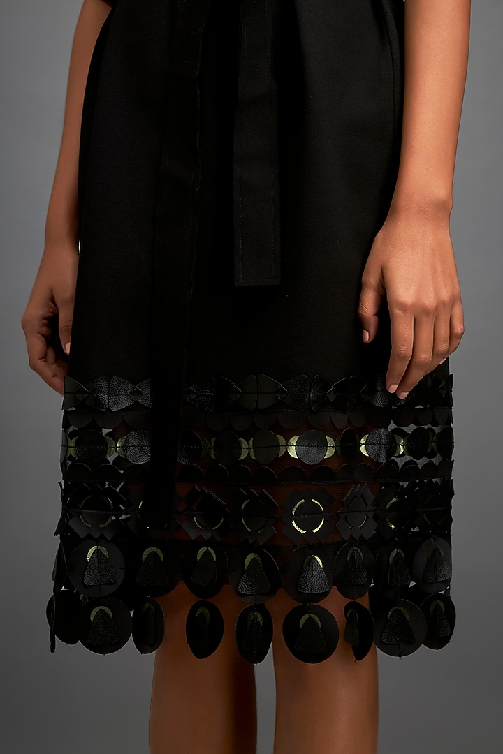 Black Ponte Roma Summer Dress With Belt by Deepika Arora at Pernia's Pop Up Shop