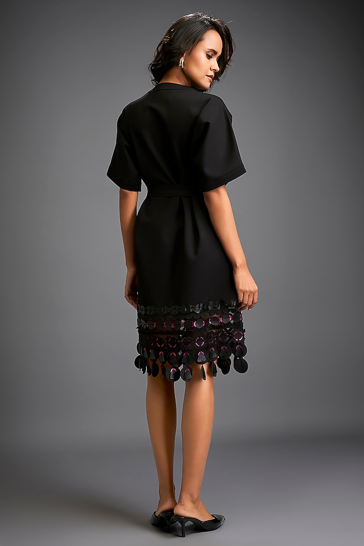 Black Ponte Roma Summer Dress With Belt by Deepika Arora at Pernia's Pop Up Shop