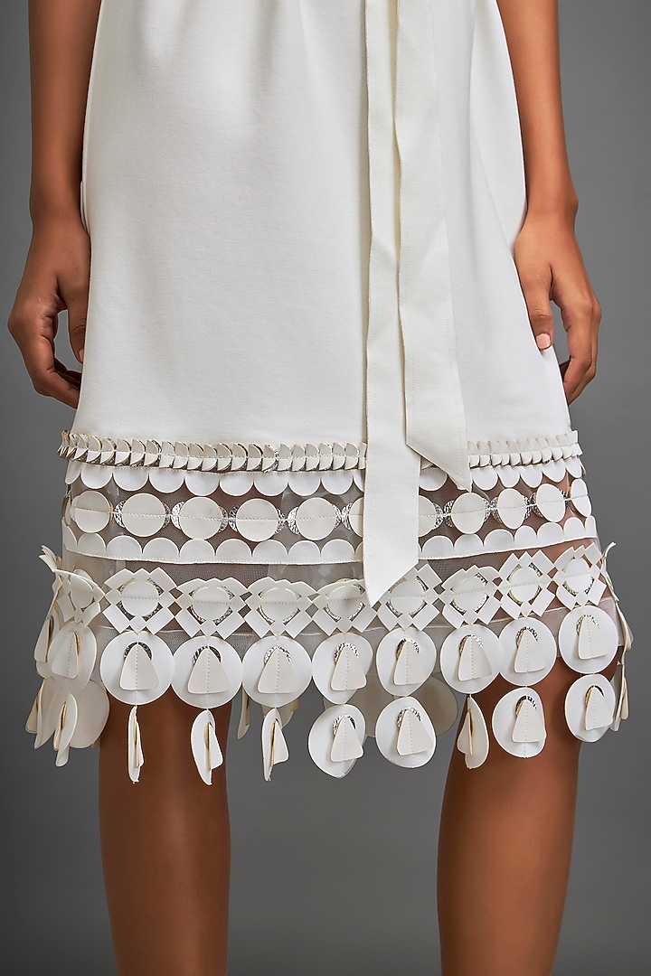 White Ponte Roma Summer Dress With Belt by Deepika Arora at Pernia's Pop Up Shop