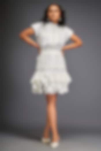 White Cotton Applique Work Skirt Set by Deepika Arora at Pernia's Pop Up Shop