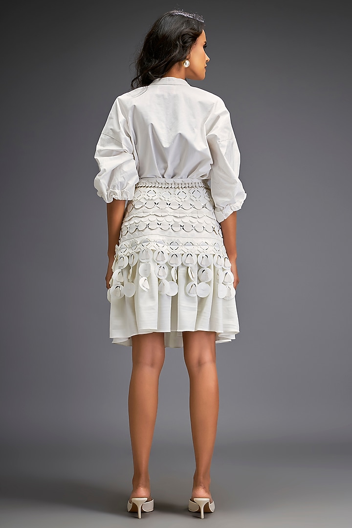 White Cotton Applique Work Skirt Set by Deepika Arora at Pernia's Pop Up Shop