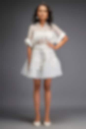 White Tulle 3D Embellished Skirt Set by Deepika Arora at Pernia's Pop Up Shop