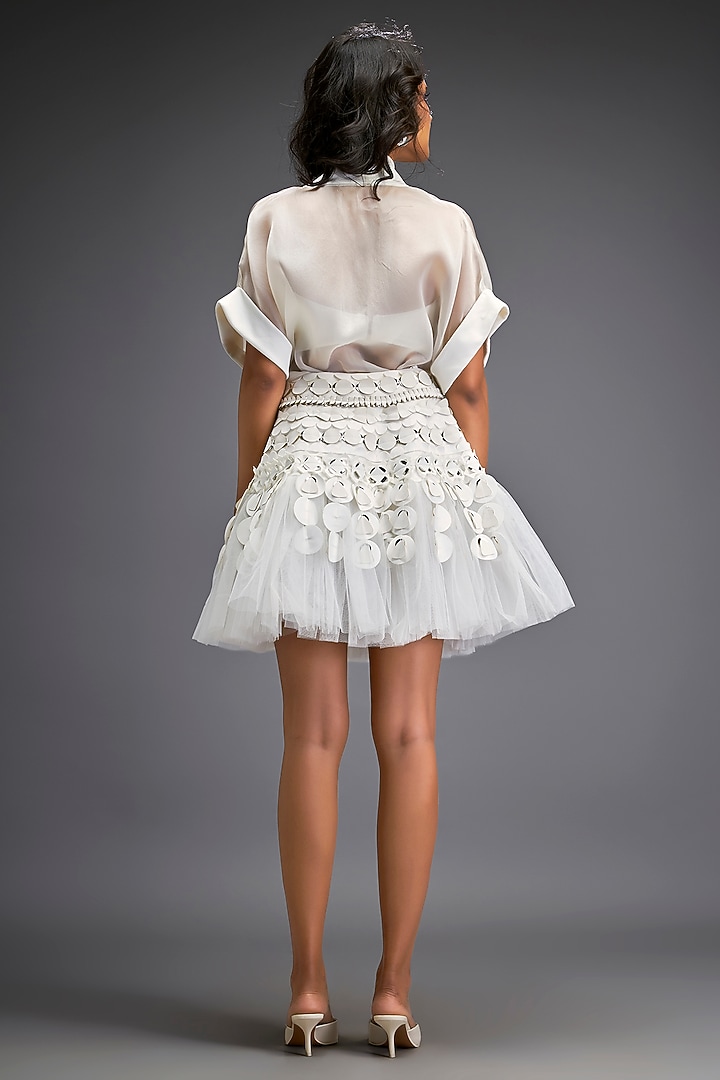 White Tulle 3D Embellished Skirt Set by Deepika Arora at Pernia's Pop Up Shop