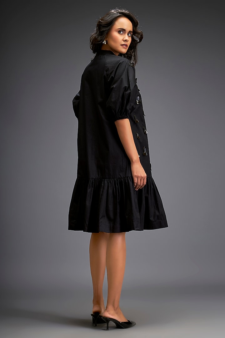 Black Cotton Voluminous Ruffled Summer Dress by Deepika Arora at Pernia's Pop Up Shop