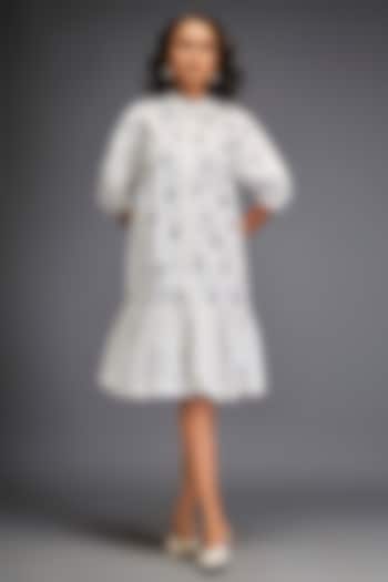 White Cotton Voluminous Ruffled Summer Dress by Deepika Arora at Pernia's Pop Up Shop