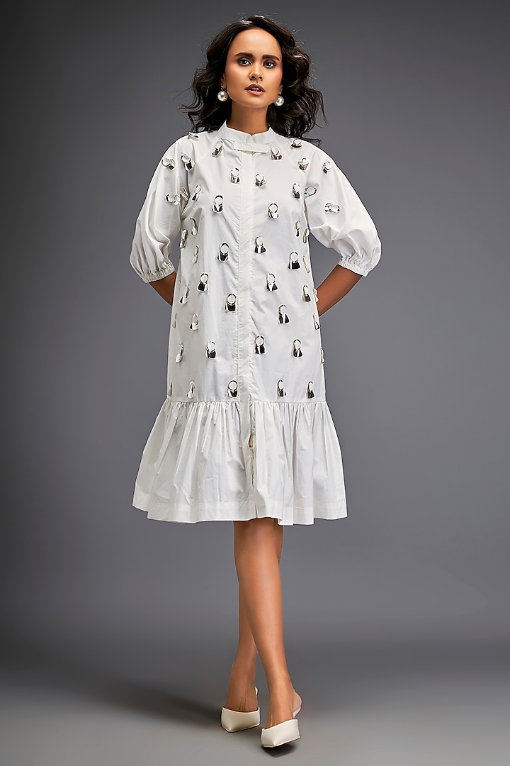 White Cotton Voluminous Ruffled Summer Dress by Deepika Arora at Pernia's Pop Up Shop