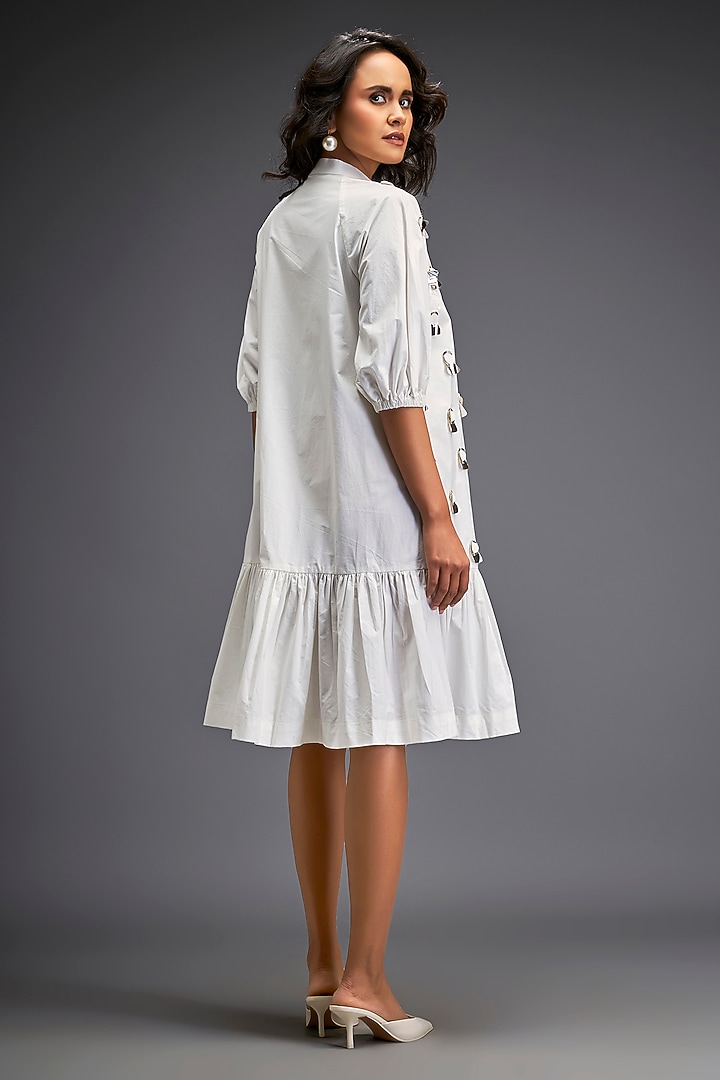 White Cotton Voluminous Ruffled Summer Dress by Deepika Arora at Pernia's Pop Up Shop