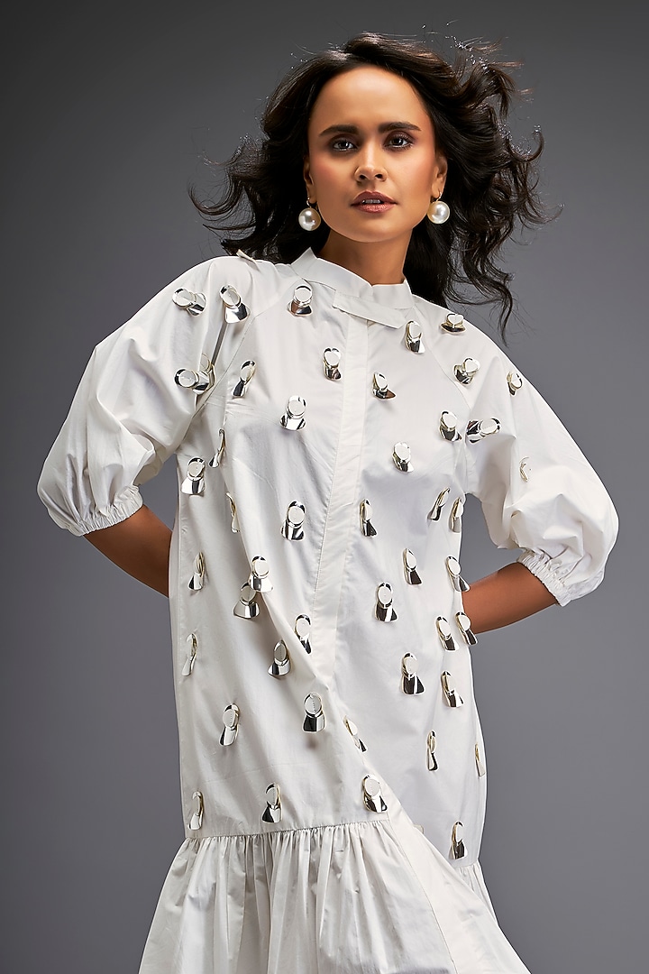 White Cotton Voluminous Ruffled Summer Dress by Deepika Arora at Pernia's Pop Up Shop