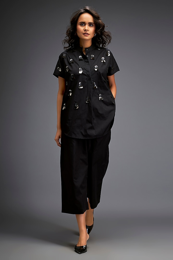 Black Cotton Embellished Co-Ord Set by Deepika Arora at Pernia's Pop Up Shop