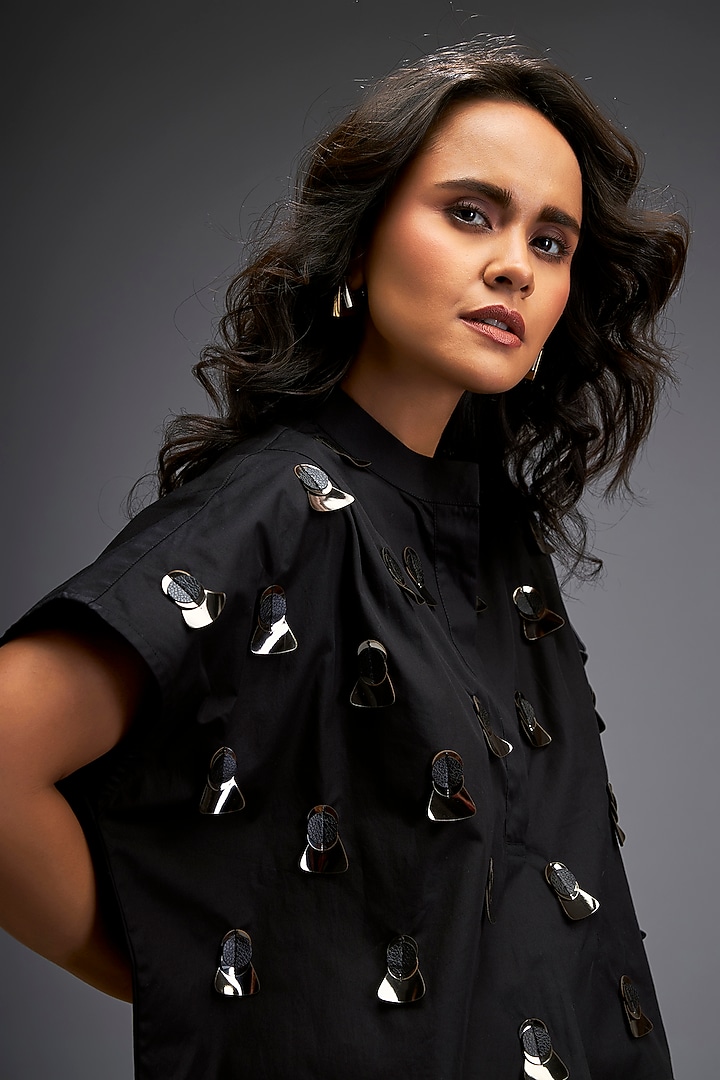 Black Cotton Embellished Co-Ord Set by Deepika Arora at Pernia's Pop Up Shop