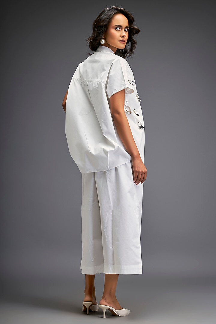 White Cotton Embellished Co-Ord Set by Deepika Arora at Pernia's Pop Up Shop