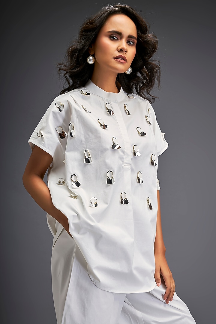 White Cotton Embellished Co-Ord Set by Deepika Arora at Pernia's Pop Up Shop