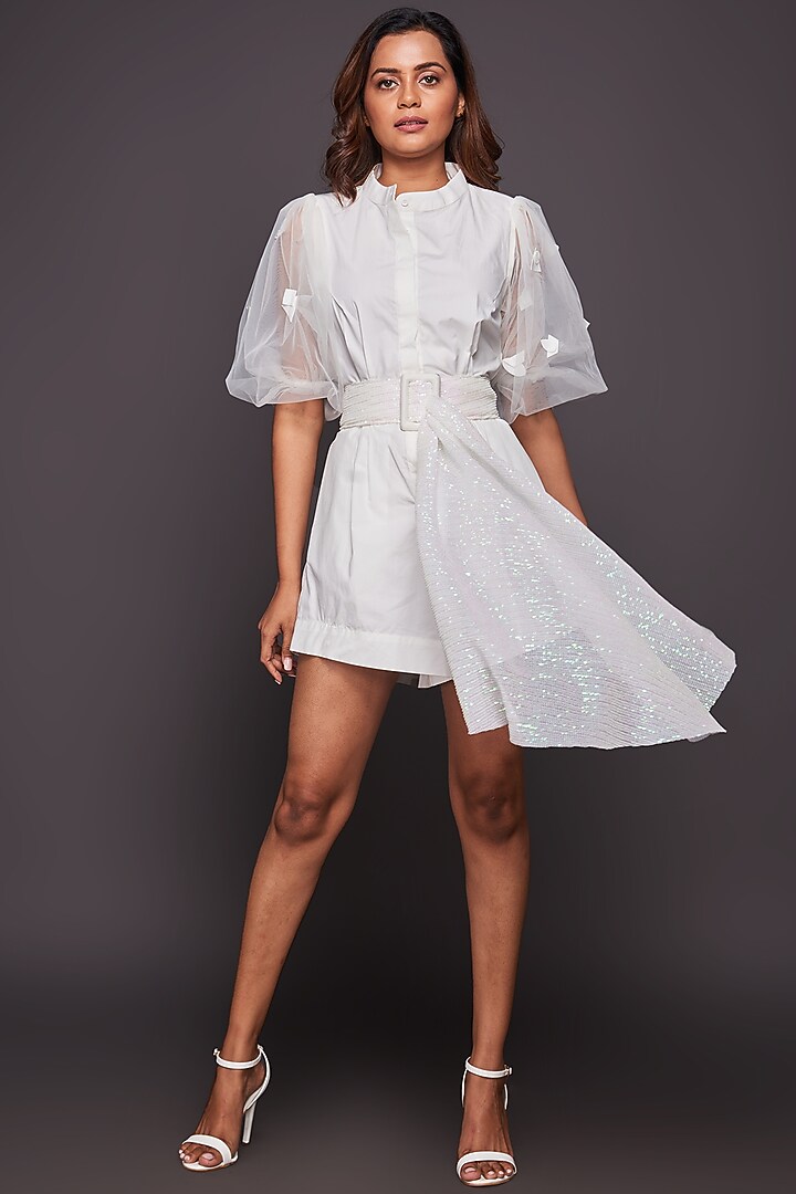 White Cotton Playsuit by Deepika Arora at Pernia's Pop Up Shop