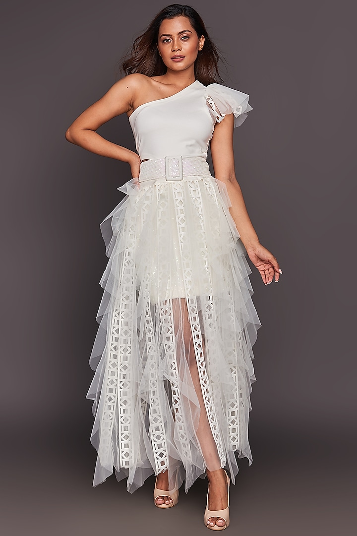 White One-Shoulder Dress by Deepika Arora