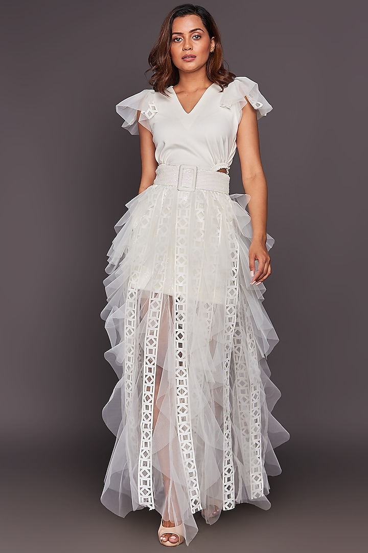 White Ruffled Dress by Deepika Arora