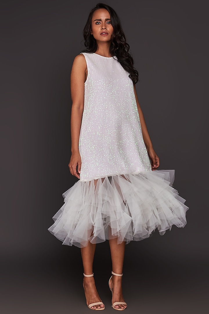 White Net Shift Dress by Deepika Arora at Pernia's Pop Up Shop