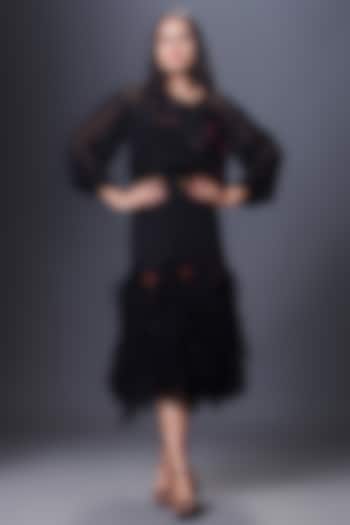 Black Organza Ruffled Skirt Set by Deepika Arora