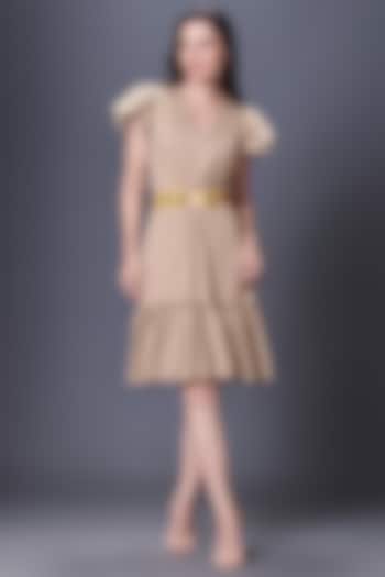 Beige Ponte Roma Cut-Out Mini Dress by Deepika Arora