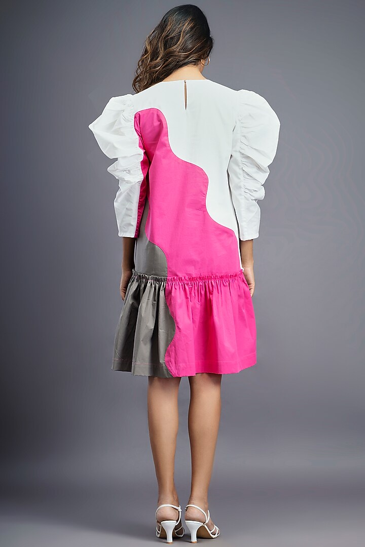 White & Pink Cotton Mini Frilled Summer Dress by Deepika Arora at Pernia's Pop Up Shop