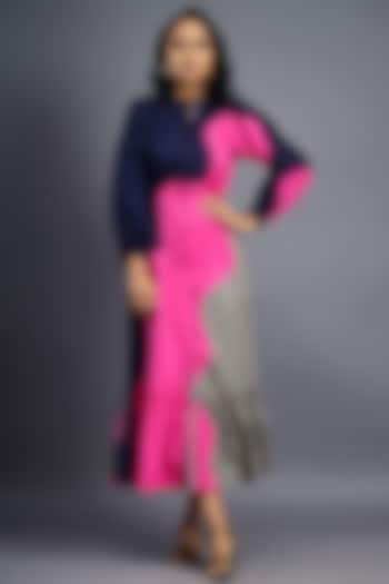 Black & Pink Cotton Maxi Shirt Dress by Deepika Arora