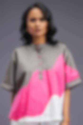 White & Pink Cotton Boxy Shirt by Deepika Arora at Pernia's Pop Up Shop