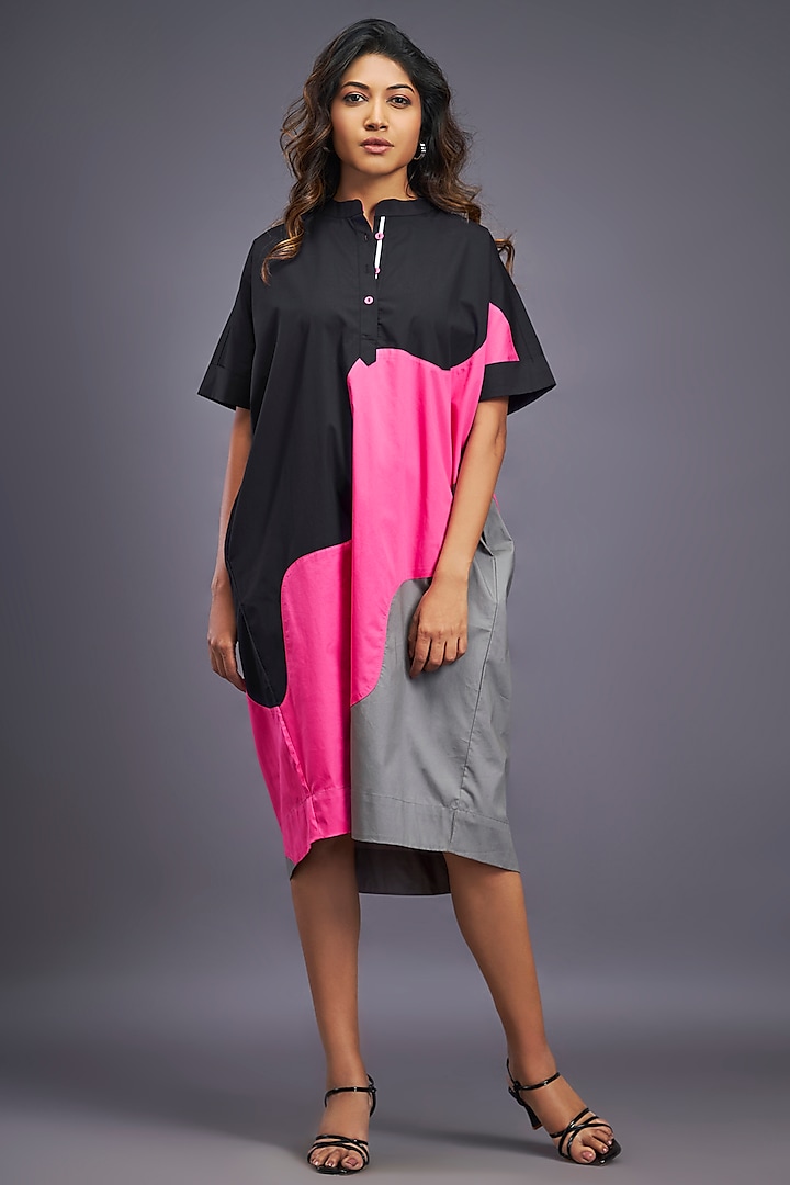Black Cotton Kaftan Shift Dress by Deepika Arora