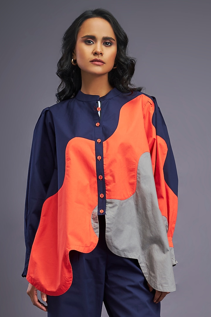 Navy Blue Cotton Shirt by Deepika Arora