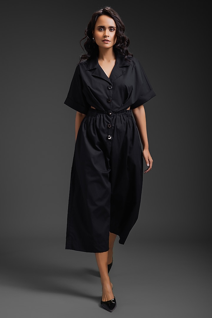 Black Cotton Jumpsuit by Deepika Arora at Pernia's Pop Up Shop