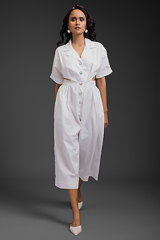 White Cotton Jumpsuit by Deepika Arora