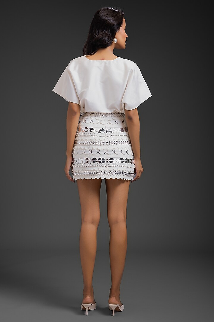 White Taffeta Machine Embroidered Skirt Set by Deepika Arora at Pernia's Pop Up Shop