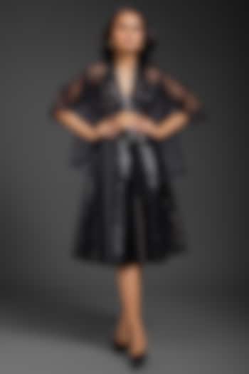 Black Vegan Leather 3D Textured A-Line Skirt by Deepika Arora at Pernia's Pop Up Shop